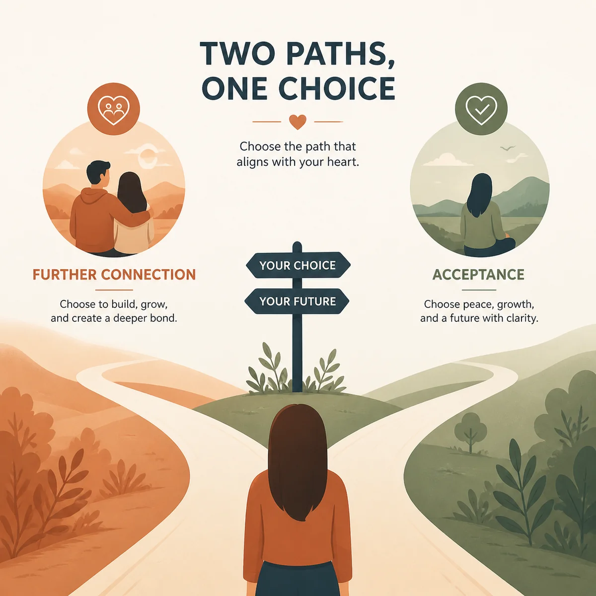 Simple chart showing two paths diverging from a conversation