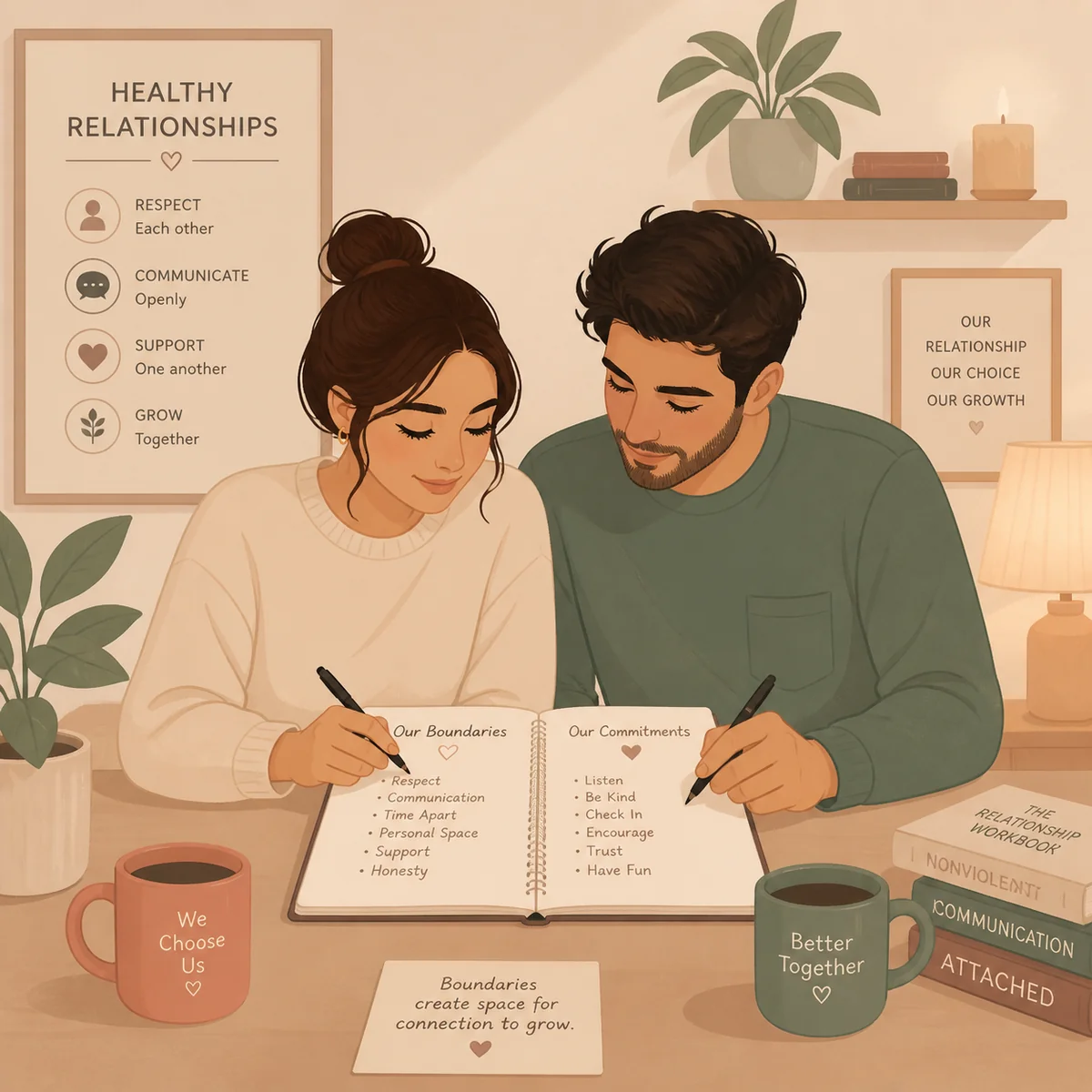 Couple writing relationship boundaries together