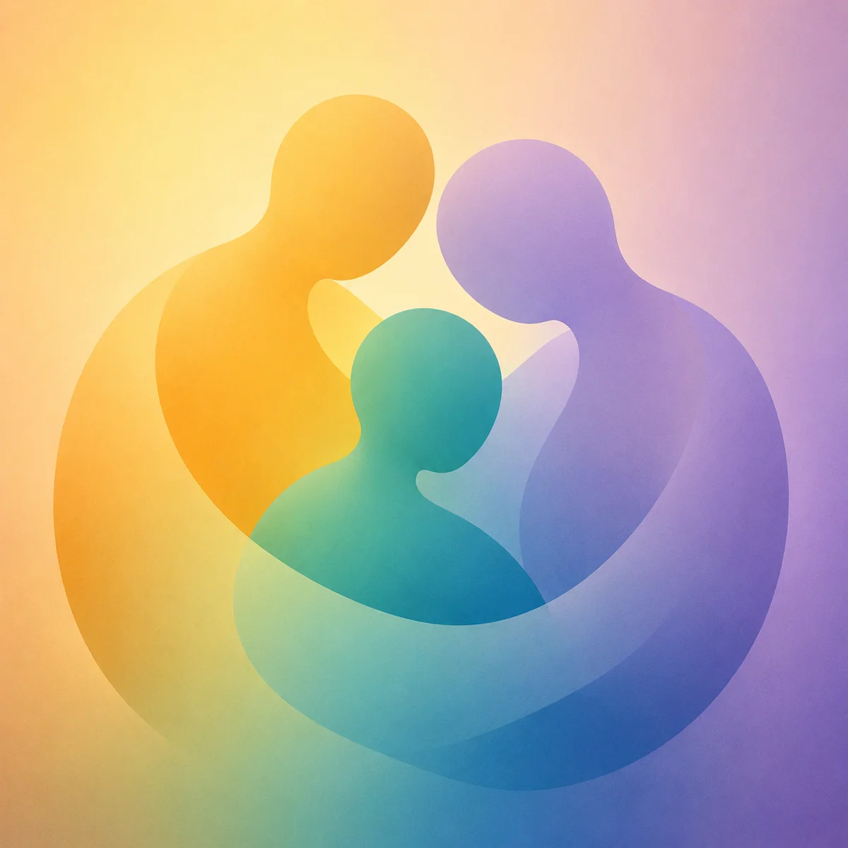 Abstract gradient composition of three interlocking shapes with soft transitions showing domestic harmony