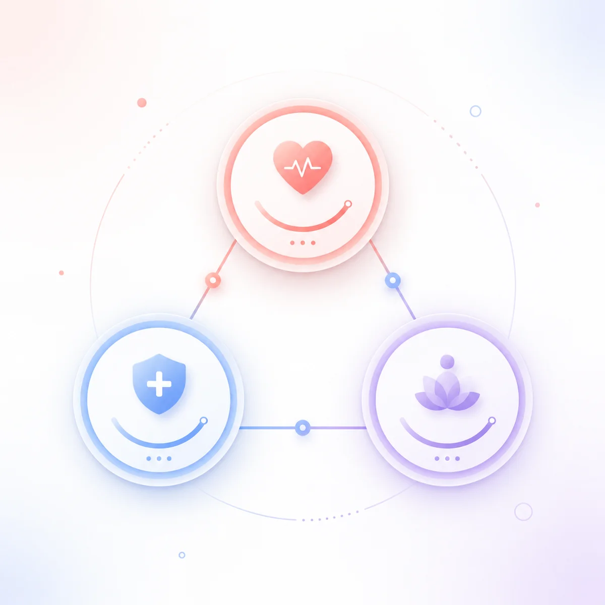 Minimalist gradient checklist visualization with three interconnected nodes representing triad health indicators