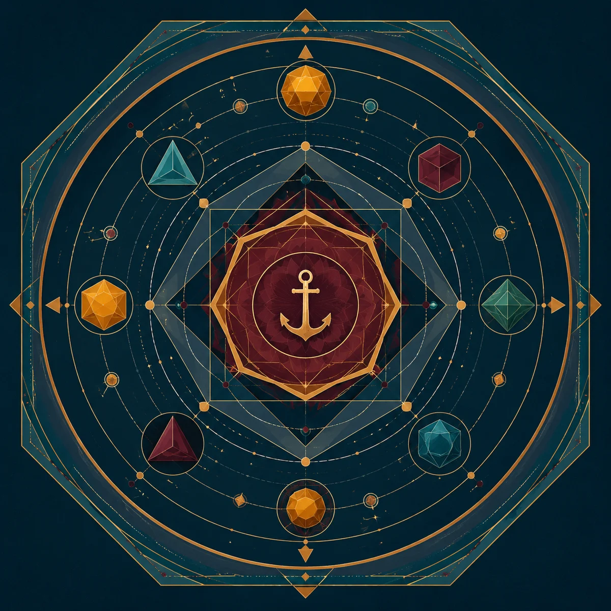 Concentric ring geometric art representing commitment anchoring exploration within agreed boundaries