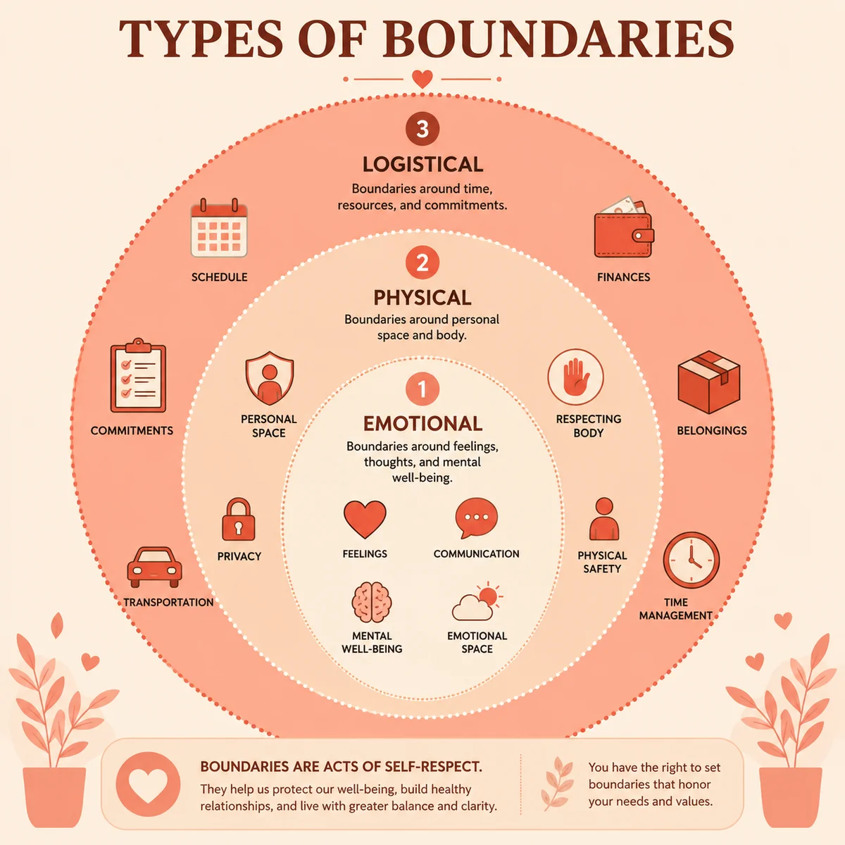 Infographic of three concentric circles representing emotional physical and logistical boundaries