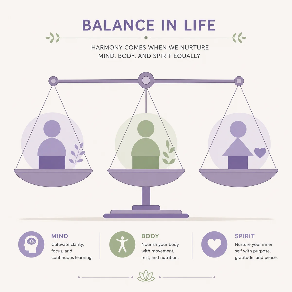 Infographic of a balanced three-pan scale representing equality in three-person dynamics