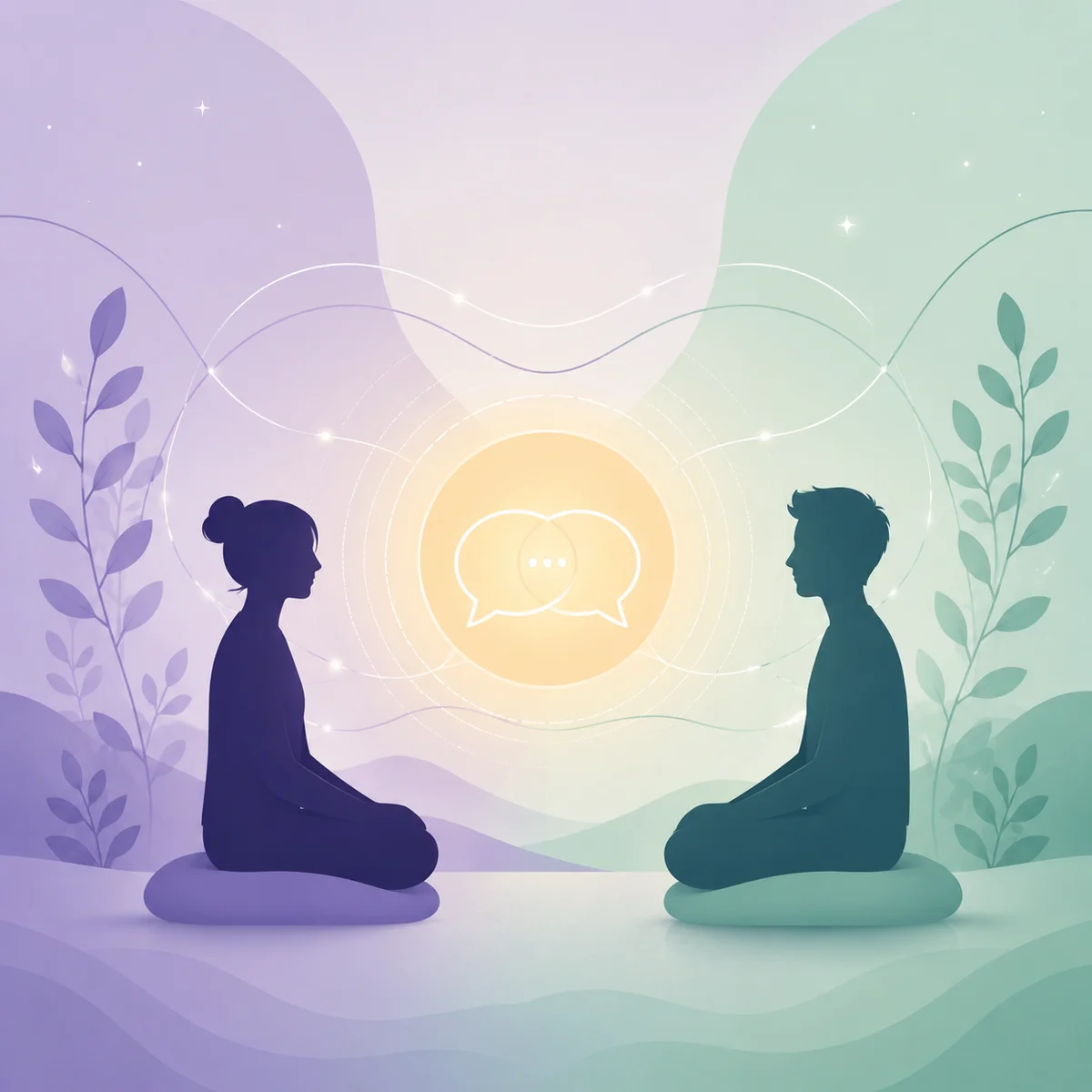 Two partners having open conversation about threesome boundaries illustration