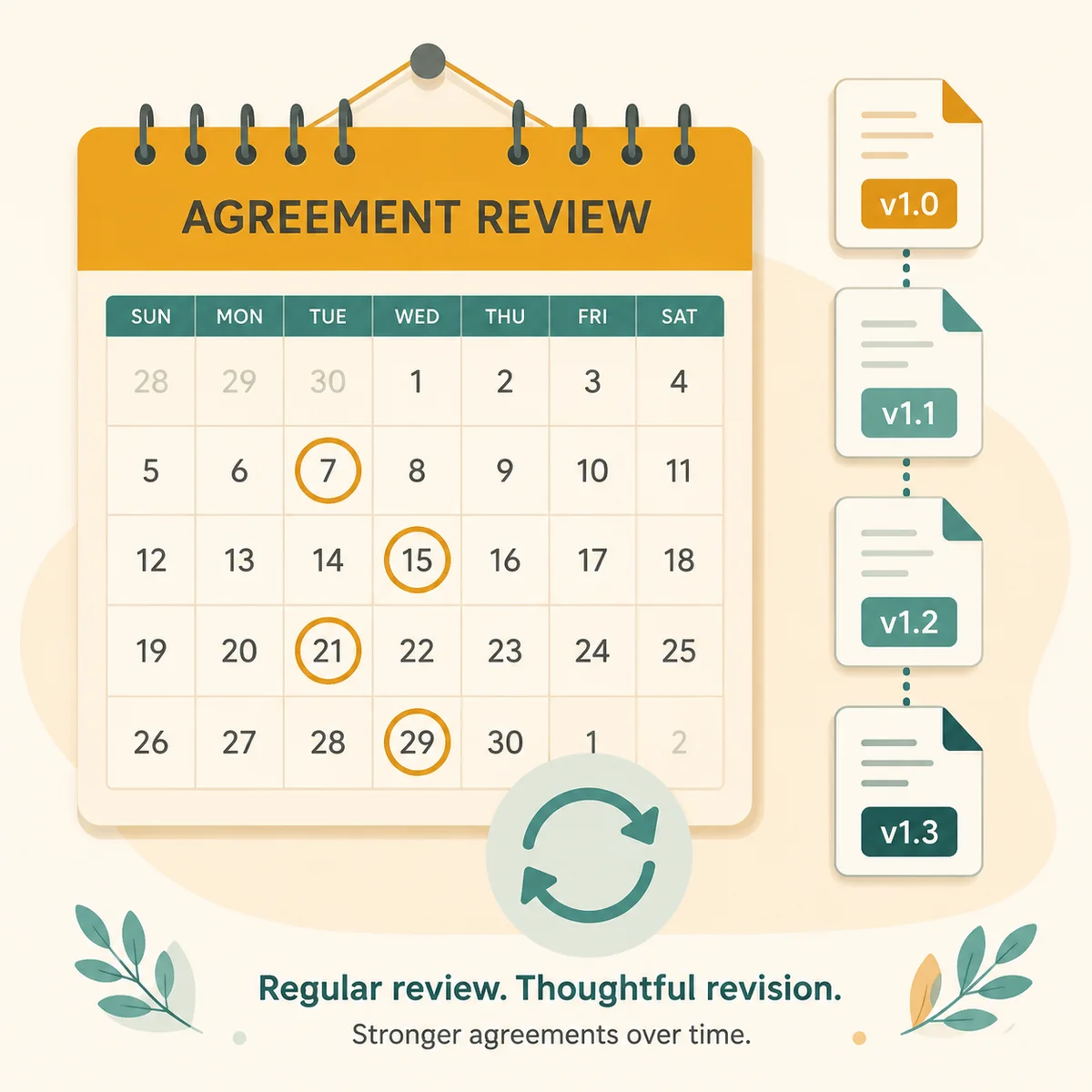 Calendar with scheduled agreement review dates illustration