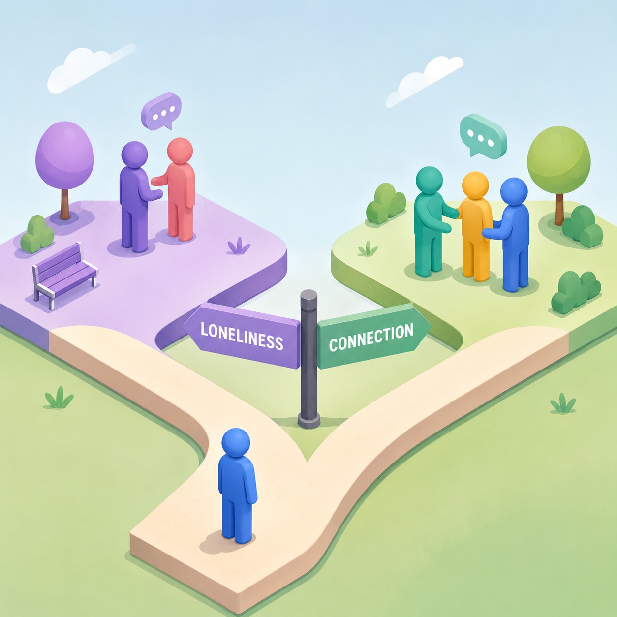 Isometric illustration comparing cuckolding dynamics versus threesome dating relationship paths