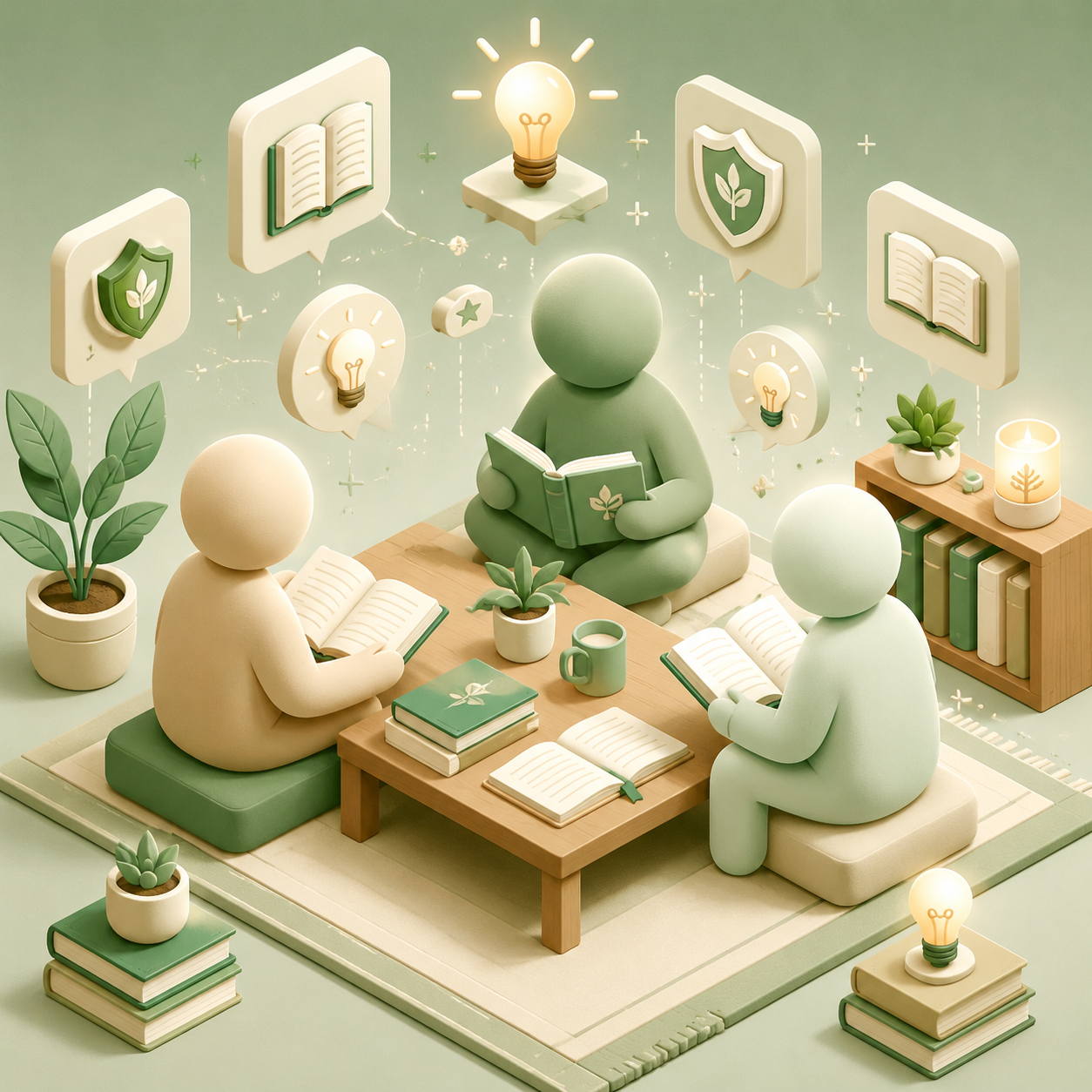 Abstract figures learning and exploring relationship resources in an isometric educational scene