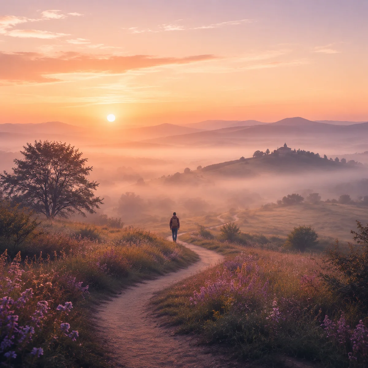 Dawn path curving toward light symbolizing moving forward with clarity and self-trust