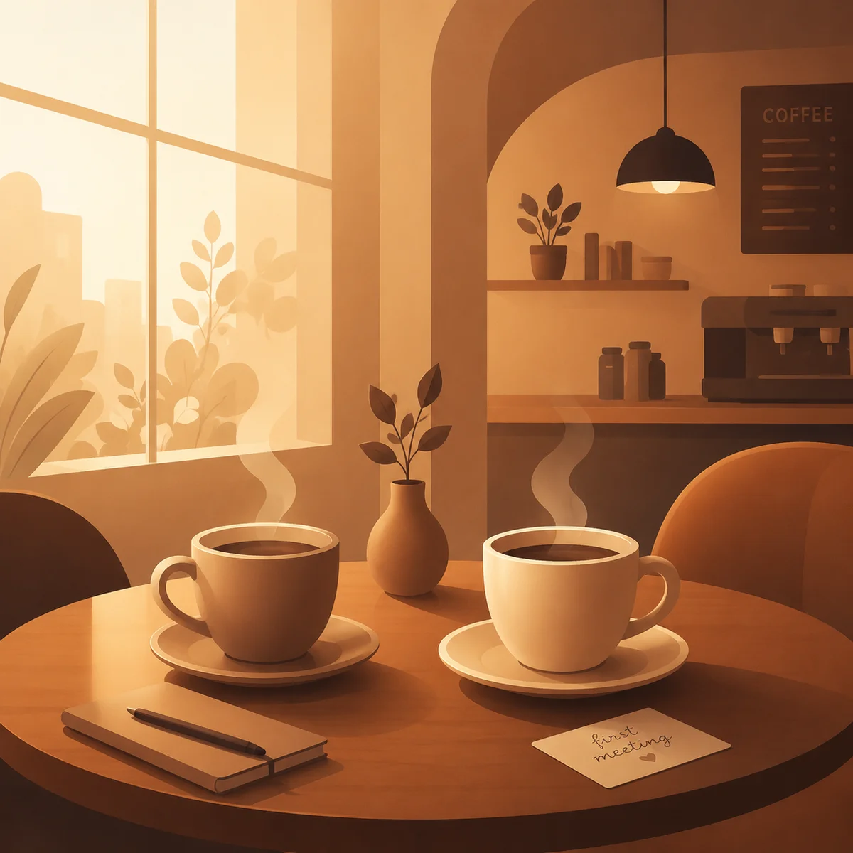 First meeting over coffee in a cafe for cuckold dating arrangement