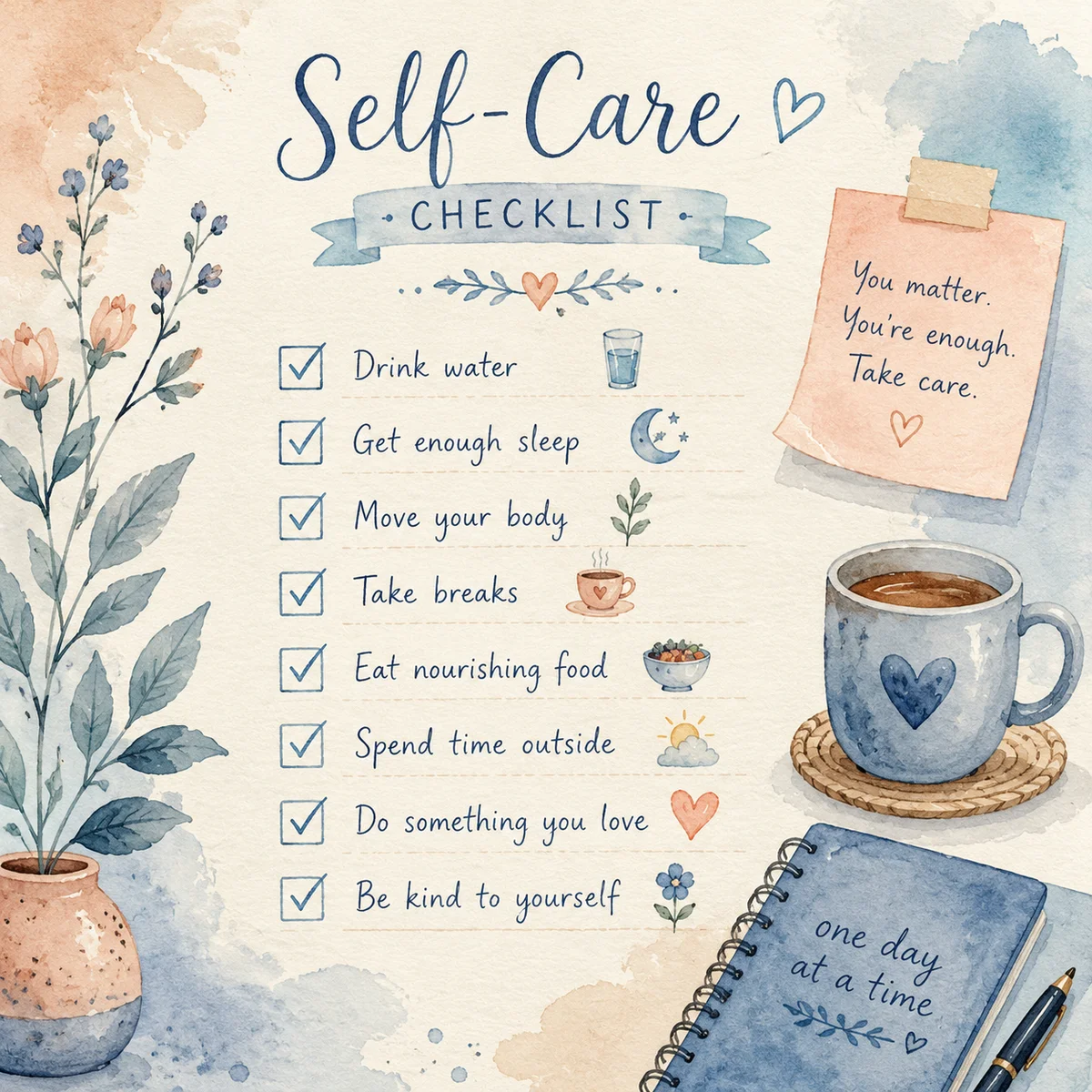 Watercolor illustrated preparation checklist for first time cuckold dating experience