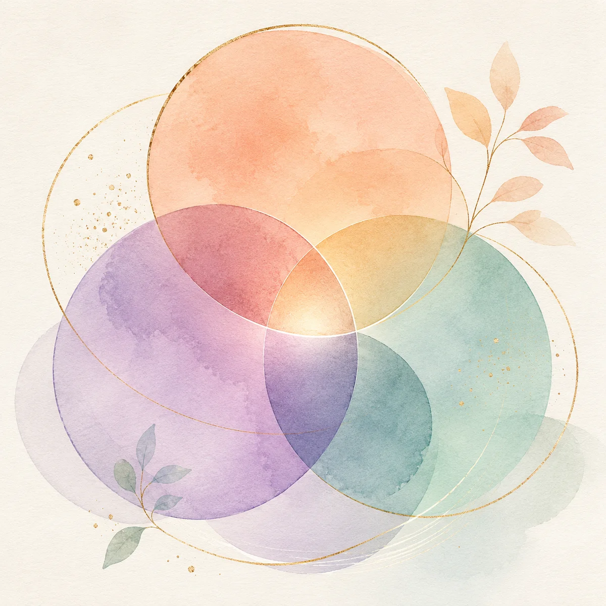 Soft abstract of three interconnected forms representing gay throuple relationships