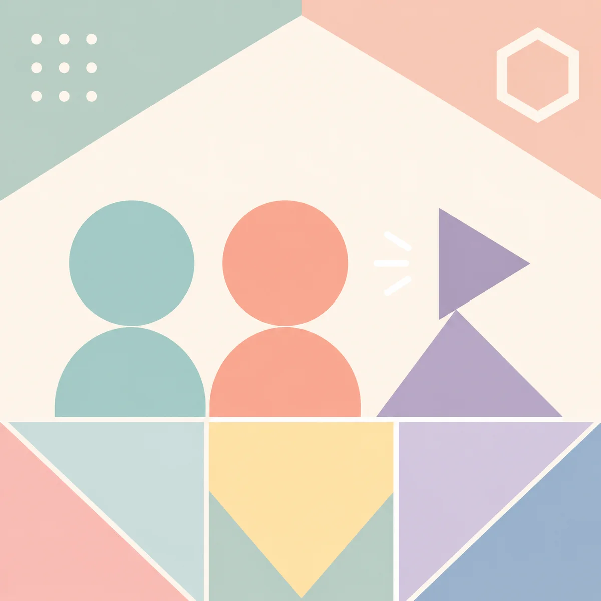Three equal geometric shapes representing balanced triad dynamics with no hierarchy