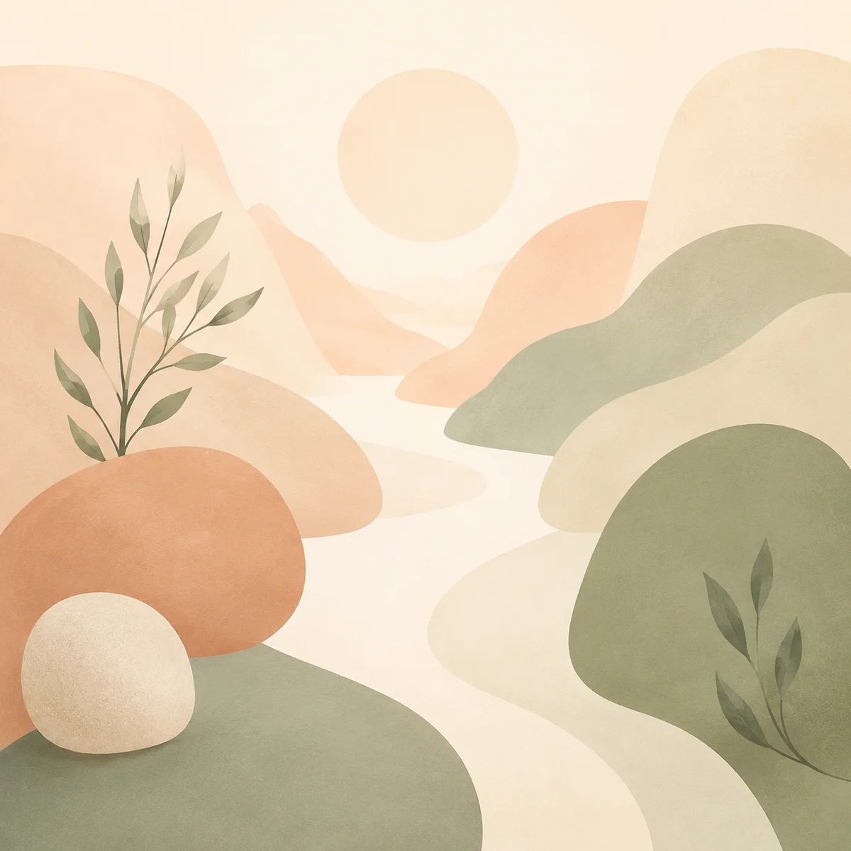 Soft abstract composition with warm, calming shapes and an open pathway, suggesting readiness and calm preparation