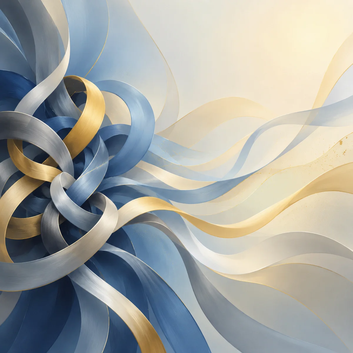 Abstract ribbons symbolizing tangled emotions gradually untangling