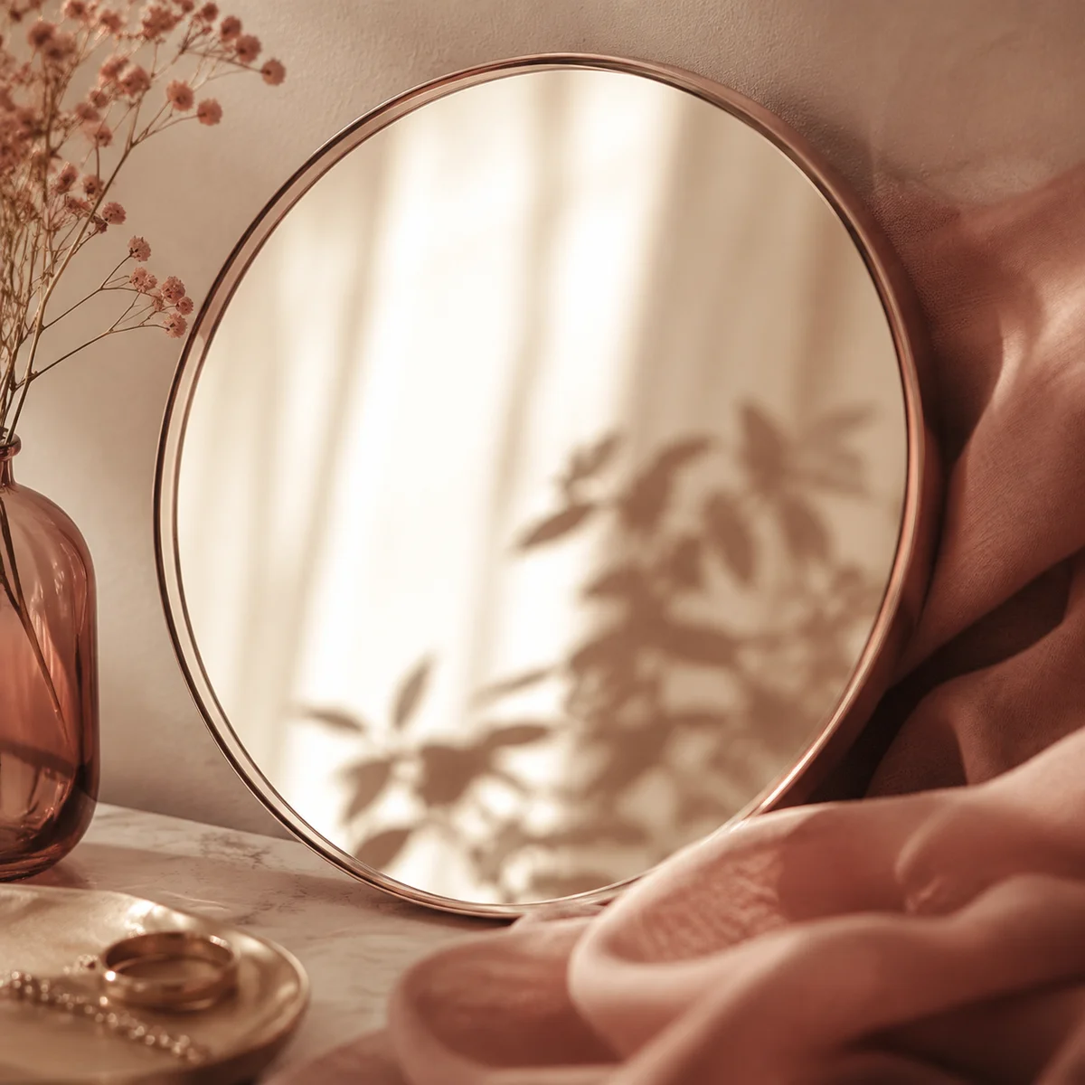 Mirror reflecting warm light representing self-reflection and clarity editorial photo