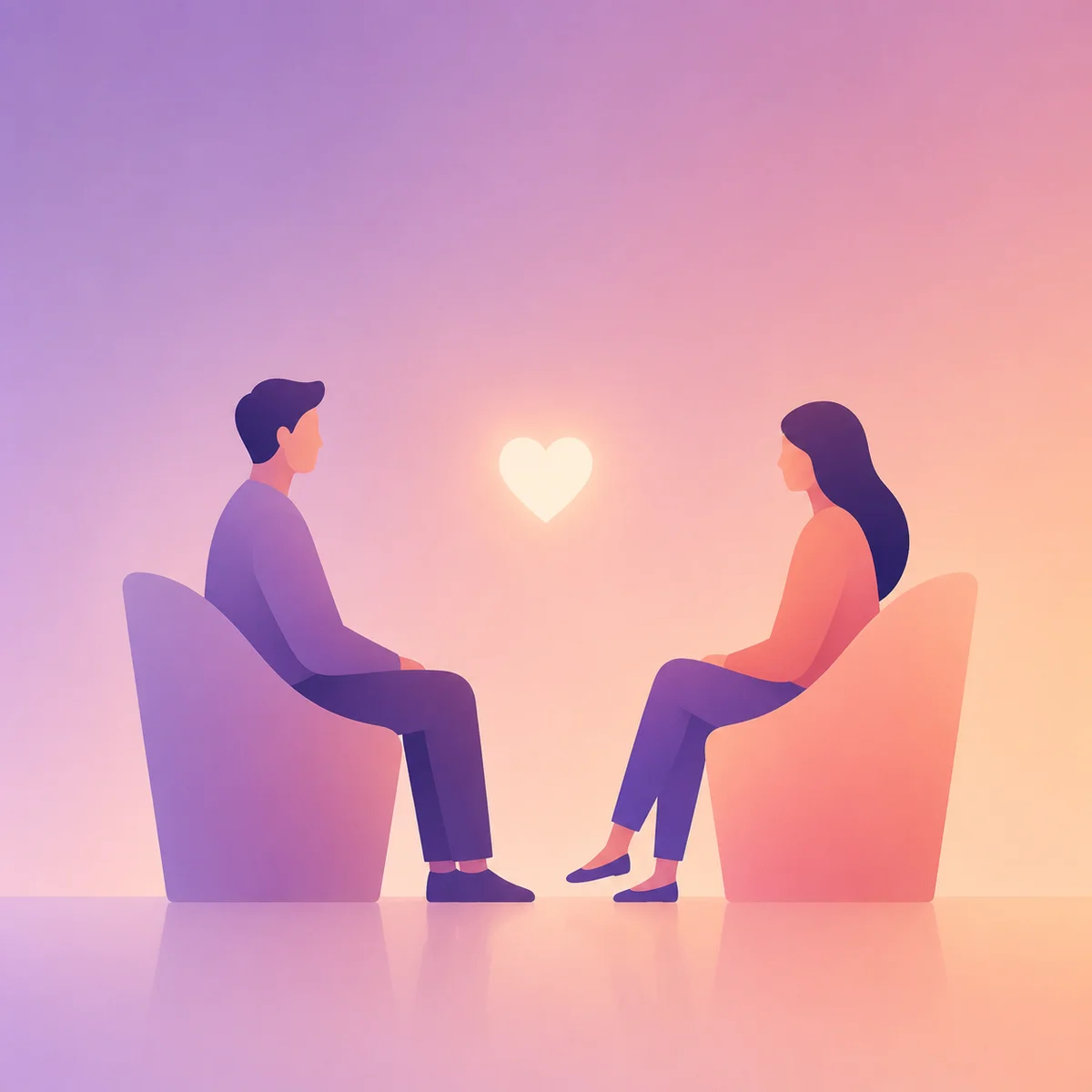 Abstract illustration of two people having an honest conversation in a minimalist gradient setting
