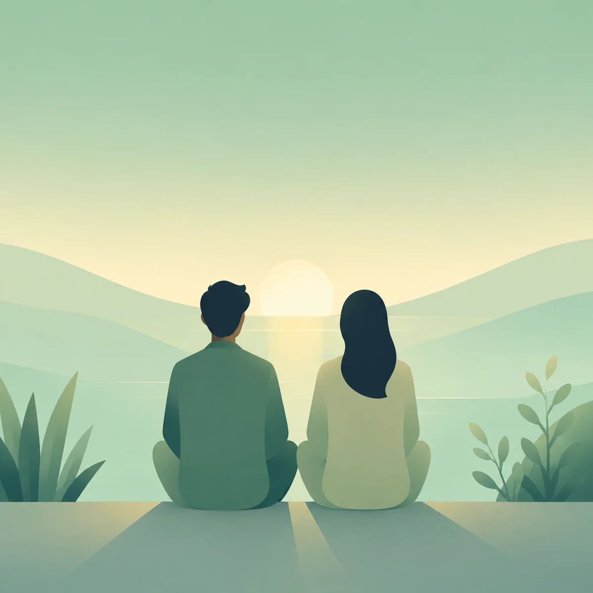 Minimalist illustration of a couple united after an honest relationship conversation