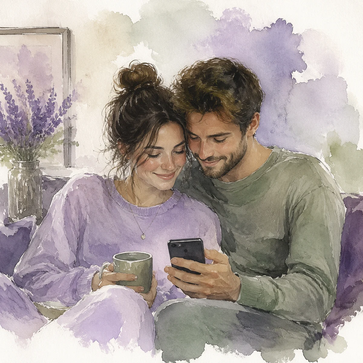 Couple reviewing profiles to find a third matching their preferred dynamic