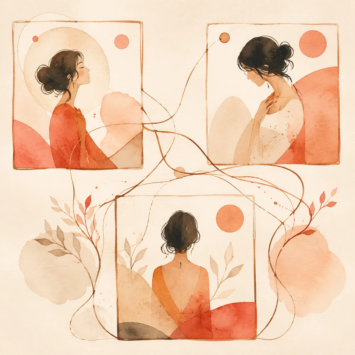 Abstract illustration of different threesome dynamic configurations connecting