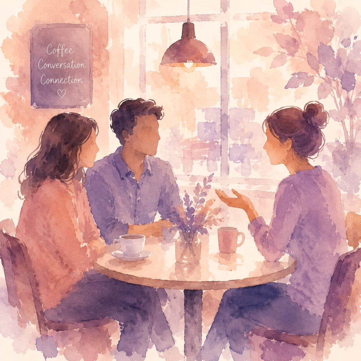 watercolor-soft illustration for meet threesome partners offline — image 3 of 6