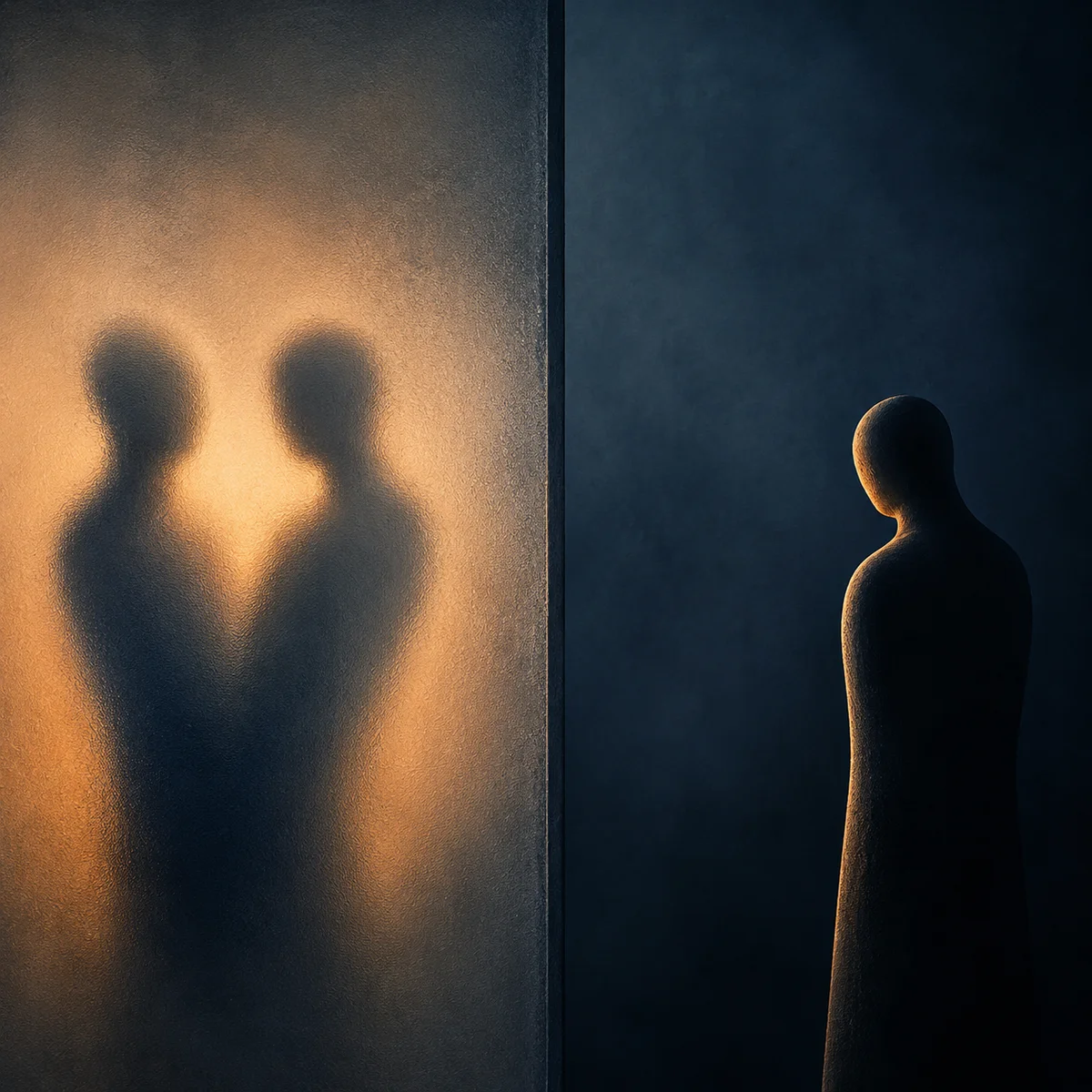 Split composition showing exclusion patterns in couple privilege dynamics