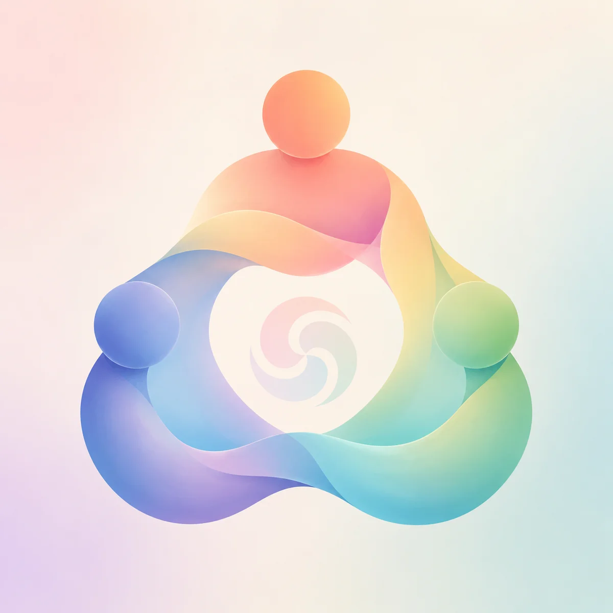 Three interconnected shapes with flowing gradients representing balanced triad connection