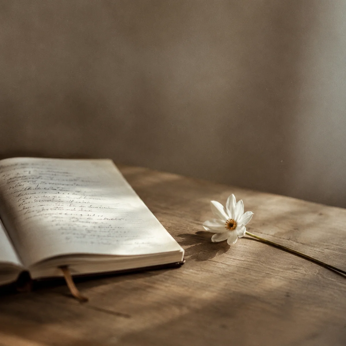 Editorial photo of a journal and flower, symbolizing the processing and reflection needed after a difficult conversation