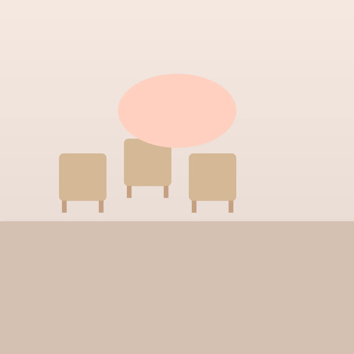 Three chairs arranged in a warm inviting semi-circle in a softly lit room