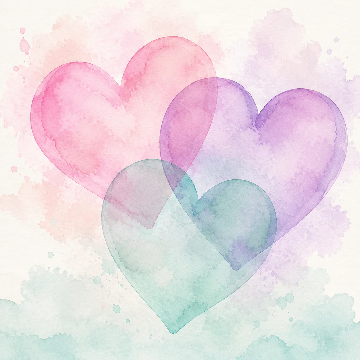 Watercolor illustration of overlapping hearts representing polyamorous love