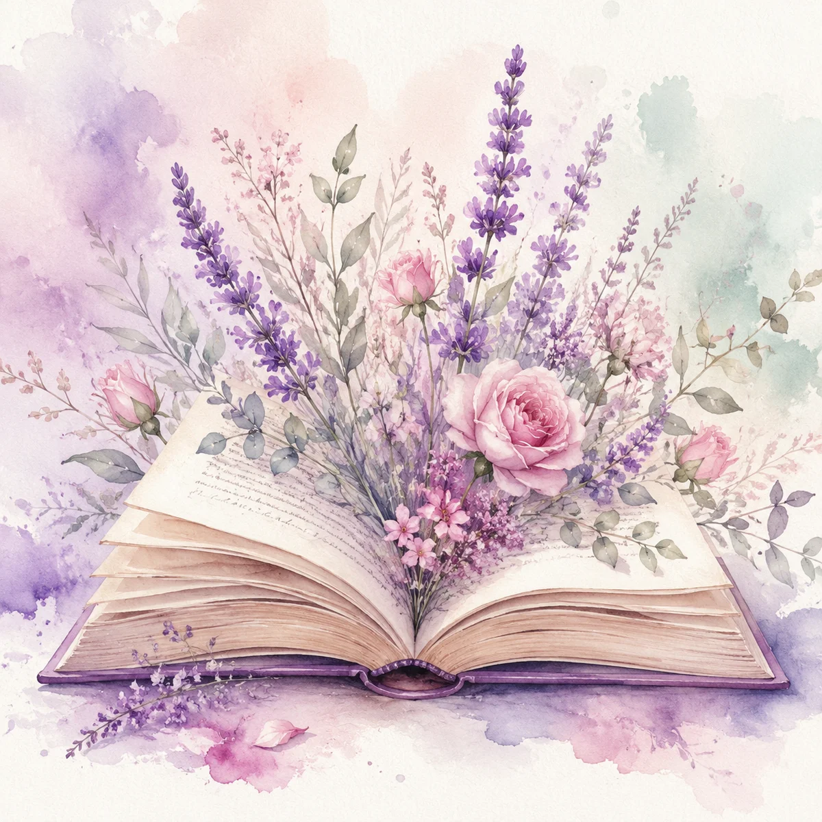 Watercolor illustration of a book with flowers symbolizing learning about polyamory