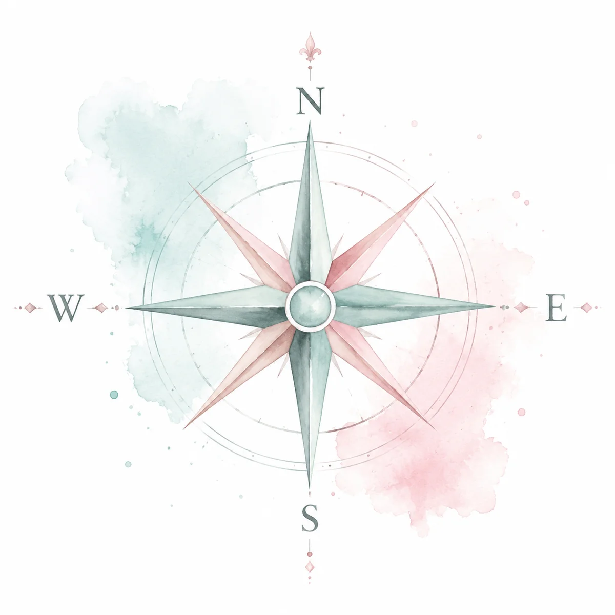 Watercolor compass rose representing navigating polyamorous relationships