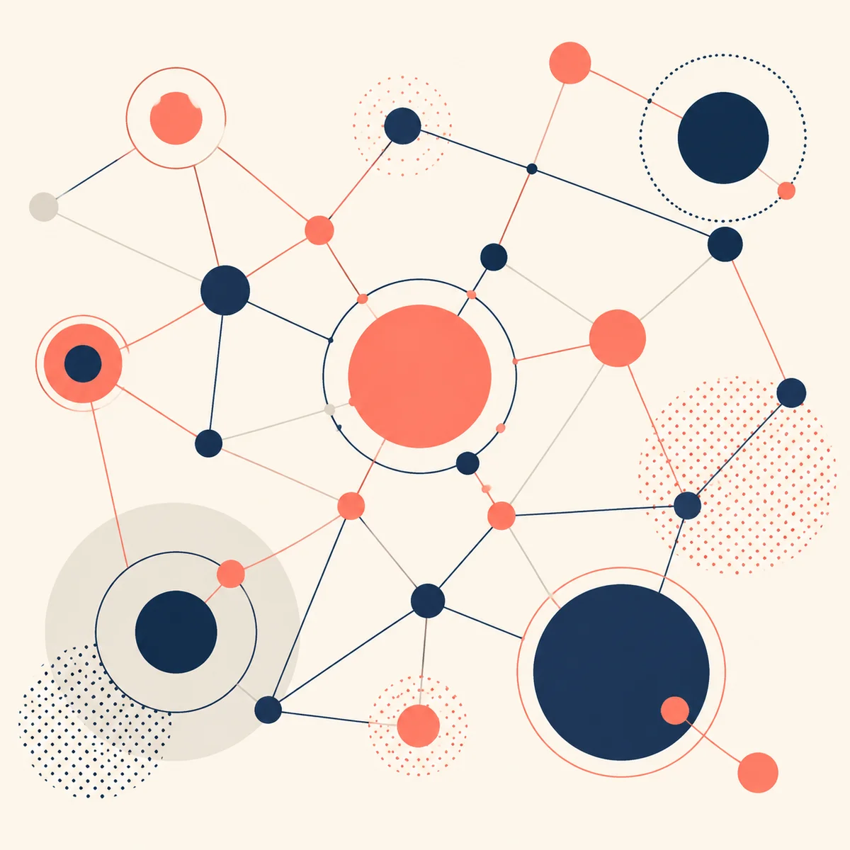 Abstract geometric network of interconnected circles, representing emotional connections after a threesome experience