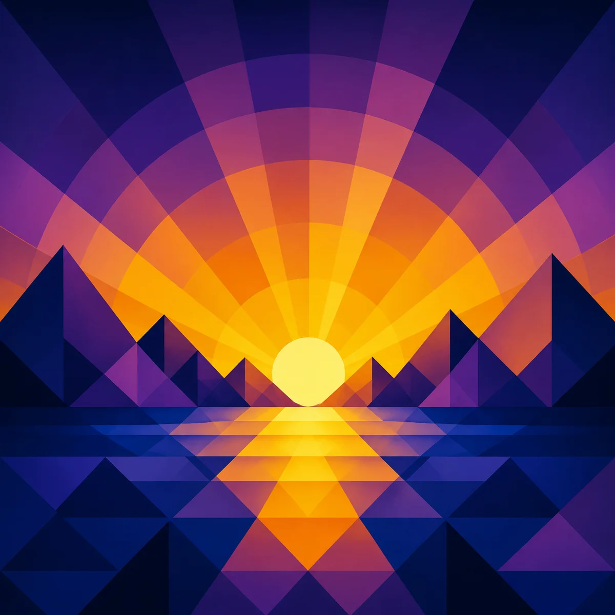 Abstract geometric sunrise symbolizing emotional clarity emerging after processing feelings