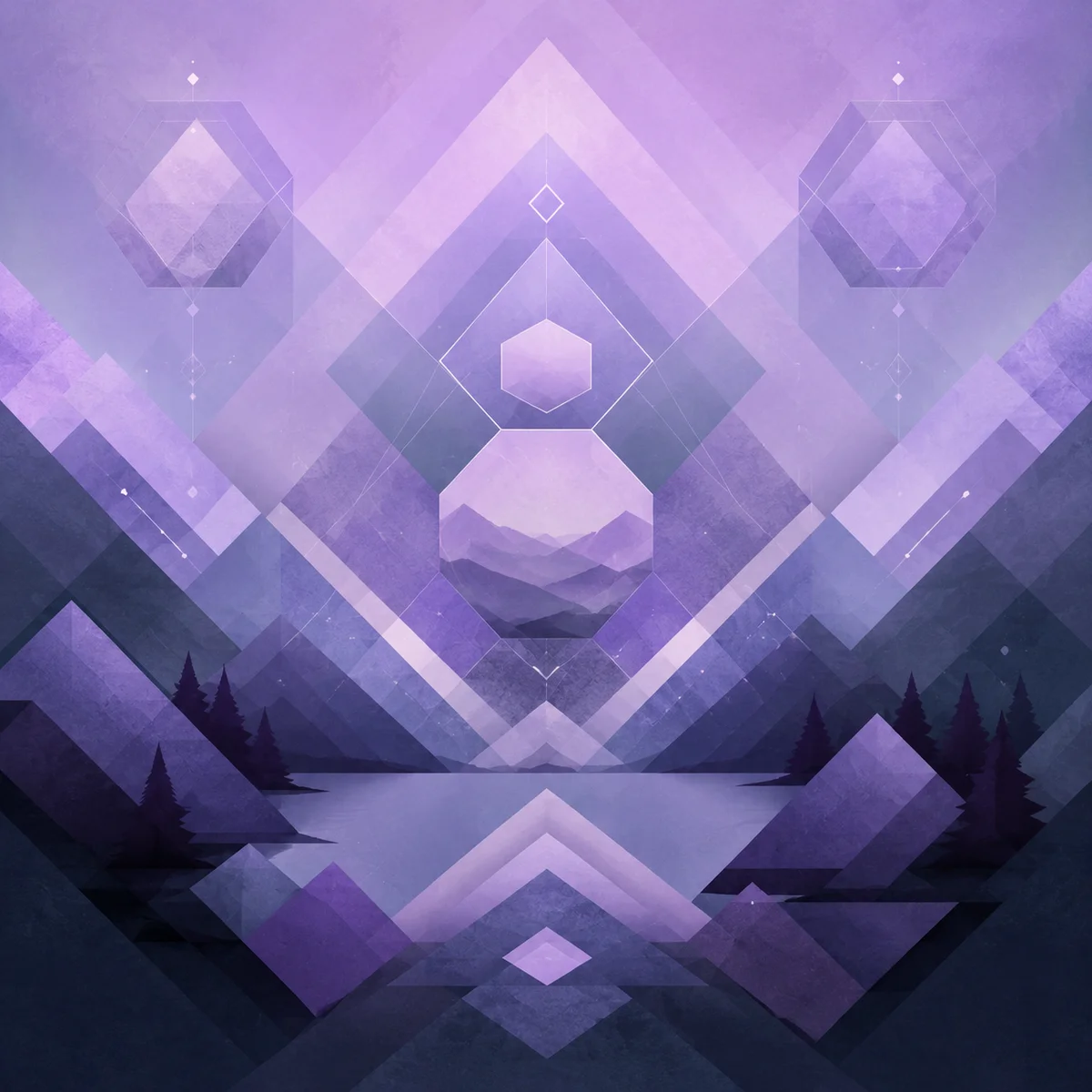 Layered geometric shapes forming a calm horizon, representing perspective after emotional experiences