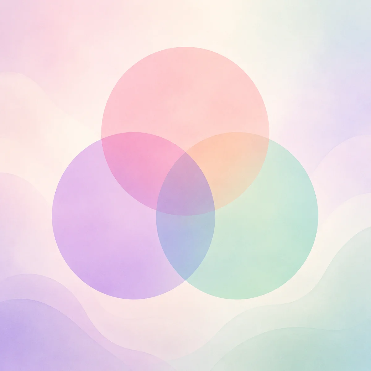 Three interlocking circles representing balanced triad dynamics in soft pastel