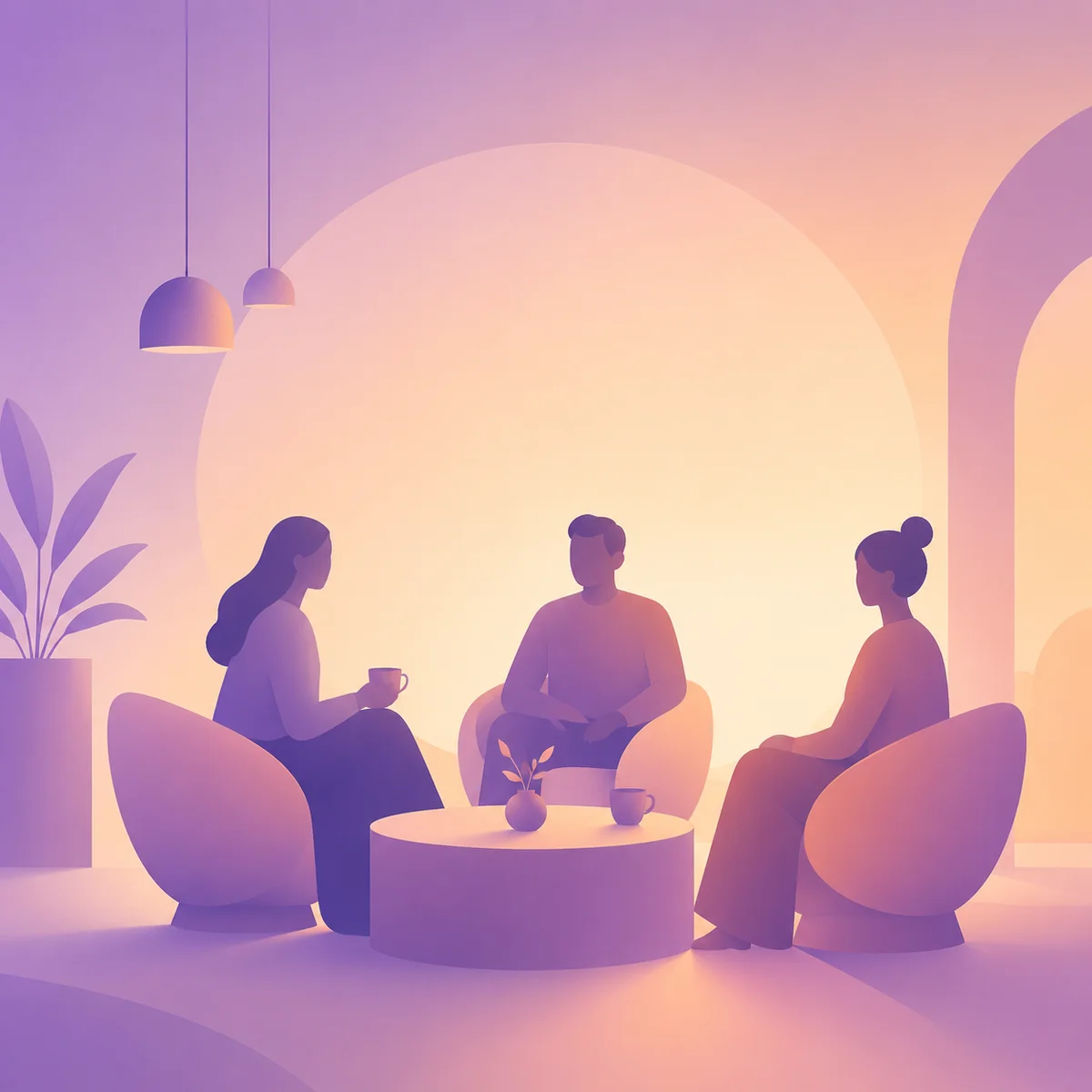 gradient-minimalist illustration for threesome body language chemistry — image 1 of 6