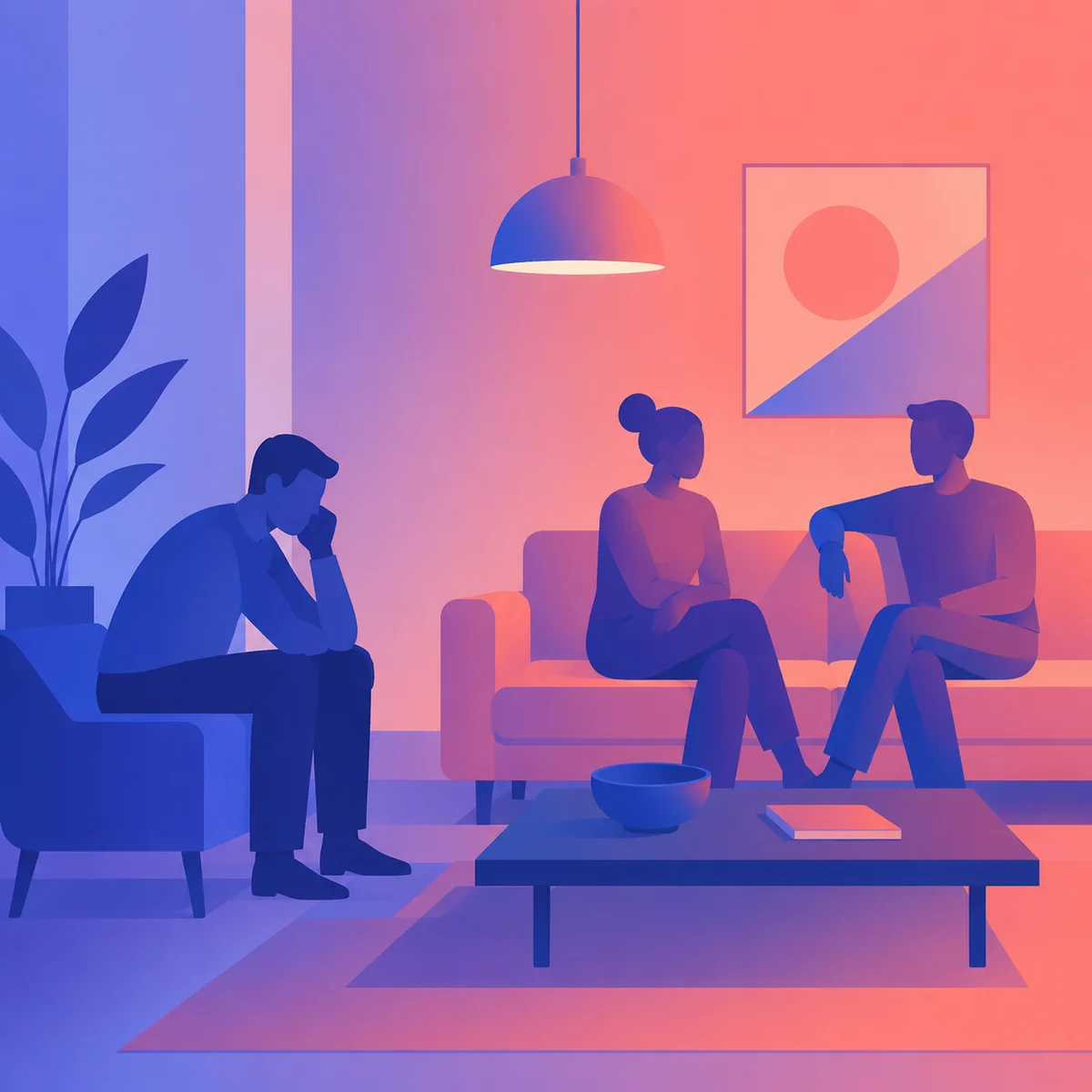 gradient-minimalist illustration for threesome body language chemistry — image 4 of 6