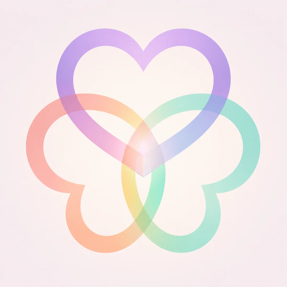 Three intersecting hearts in gradient colors representing emotional layers in threesome dating