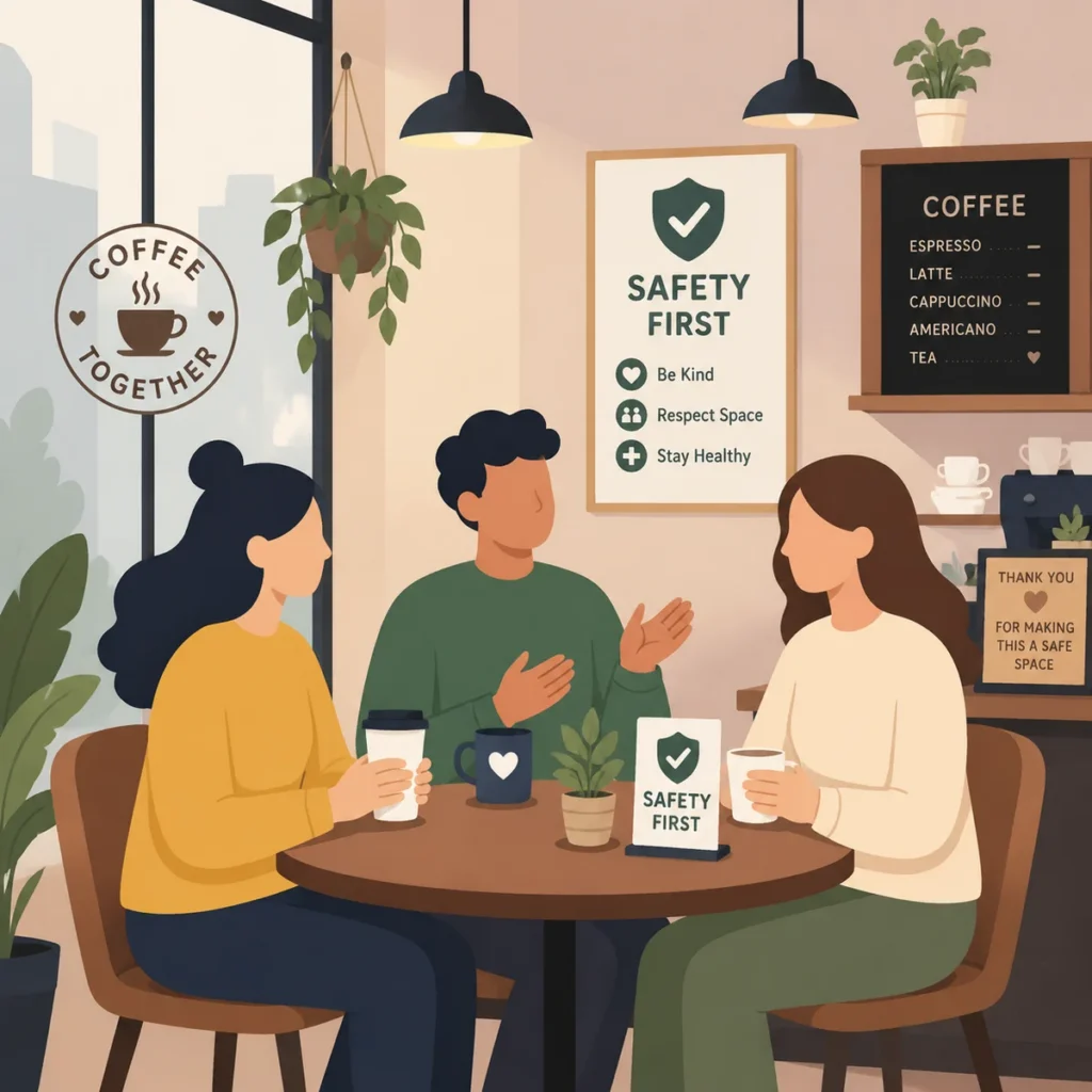 Safety meetup at a public place for first in-person meeting with a potential third