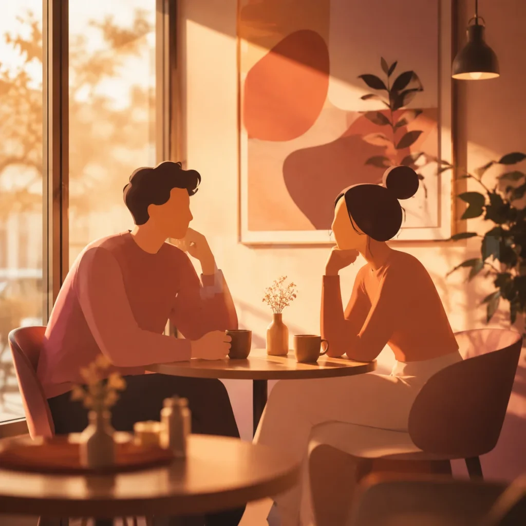 Two partners communicating openly about boundaries and sexual health in threesome dating
