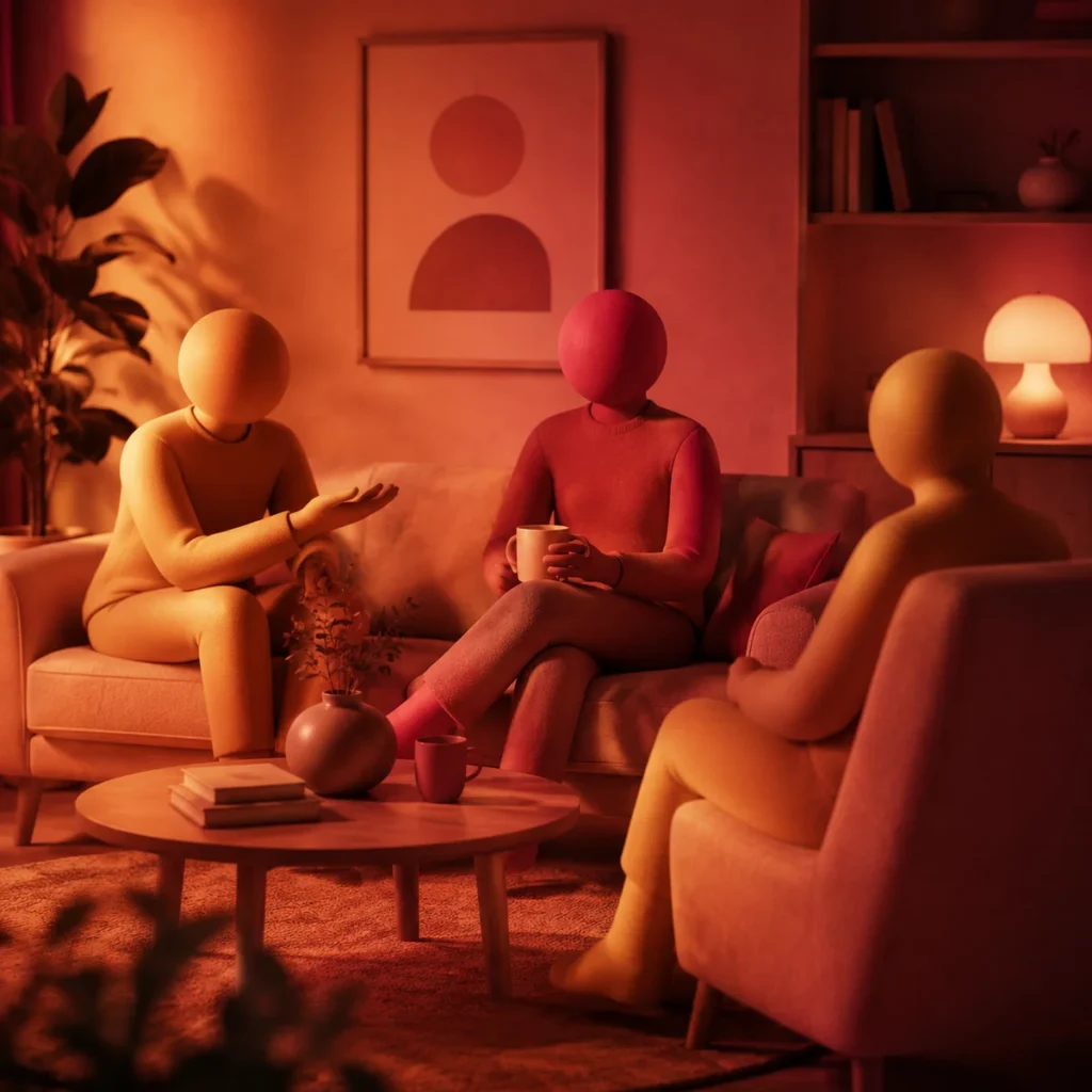 Three partners feeling safe and connected after an honest sexual health conversation
