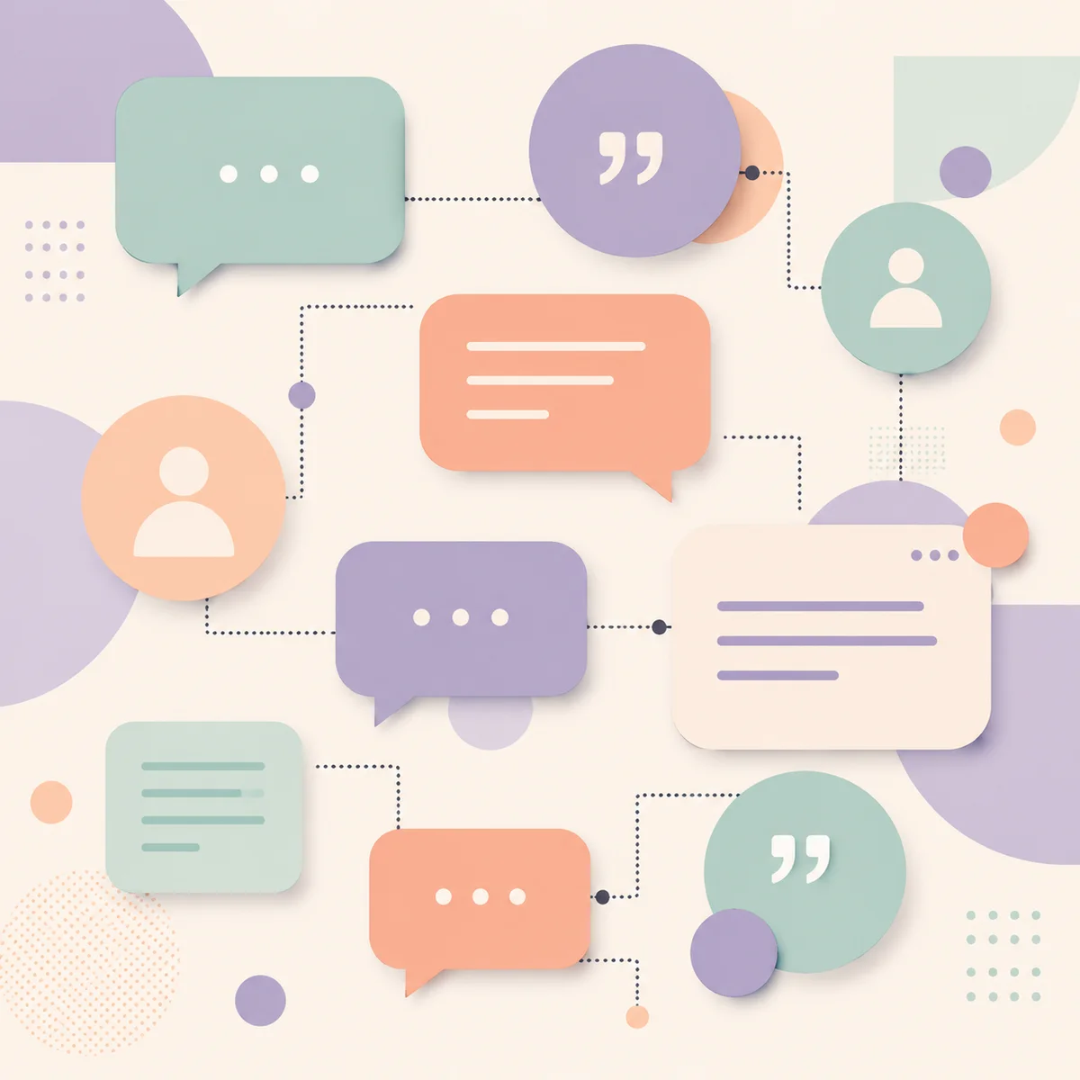 Abstract geometric conversation bubbles with soft gradient tones, representing communication between partners