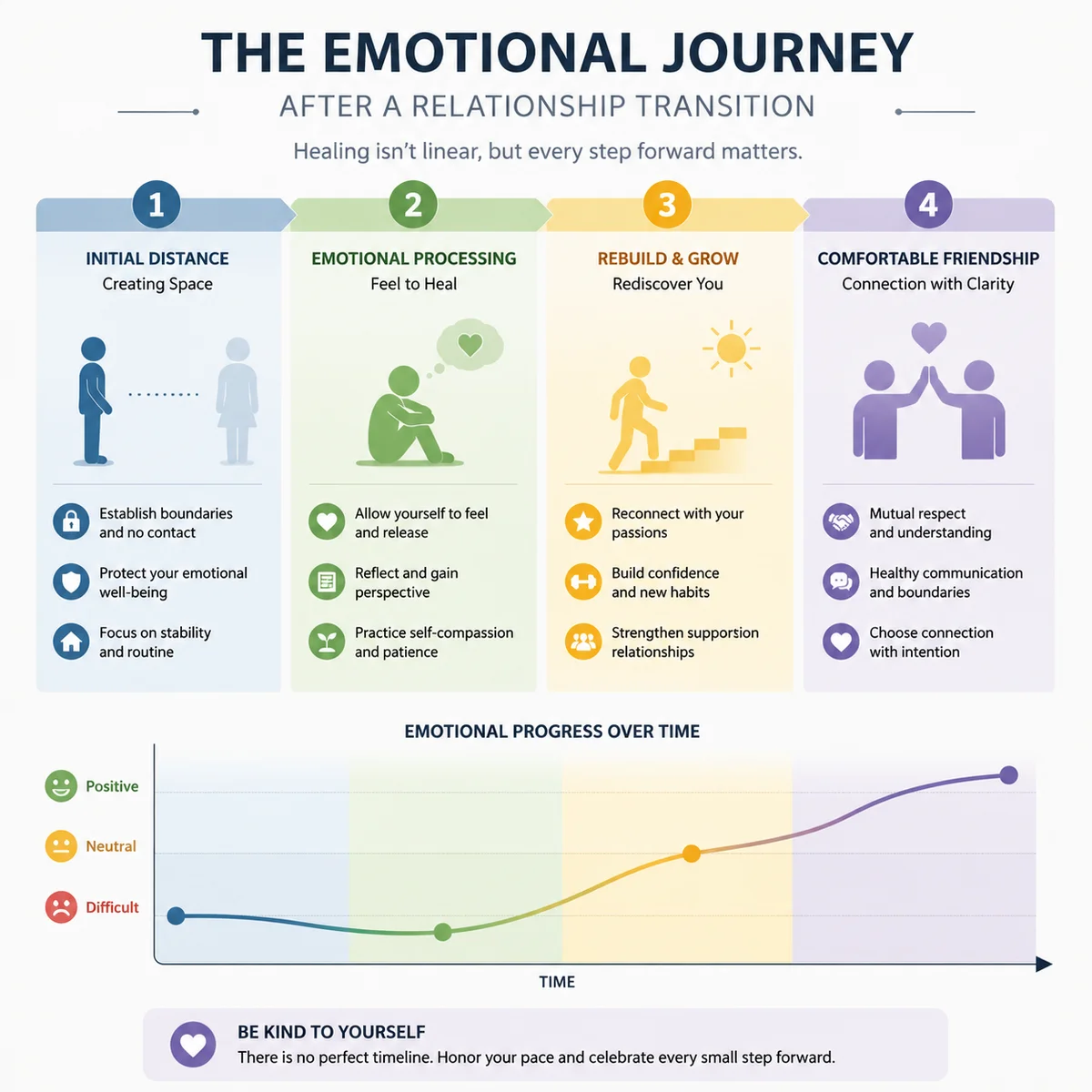 Infographic chart showing emotional phases during post-relationship transition