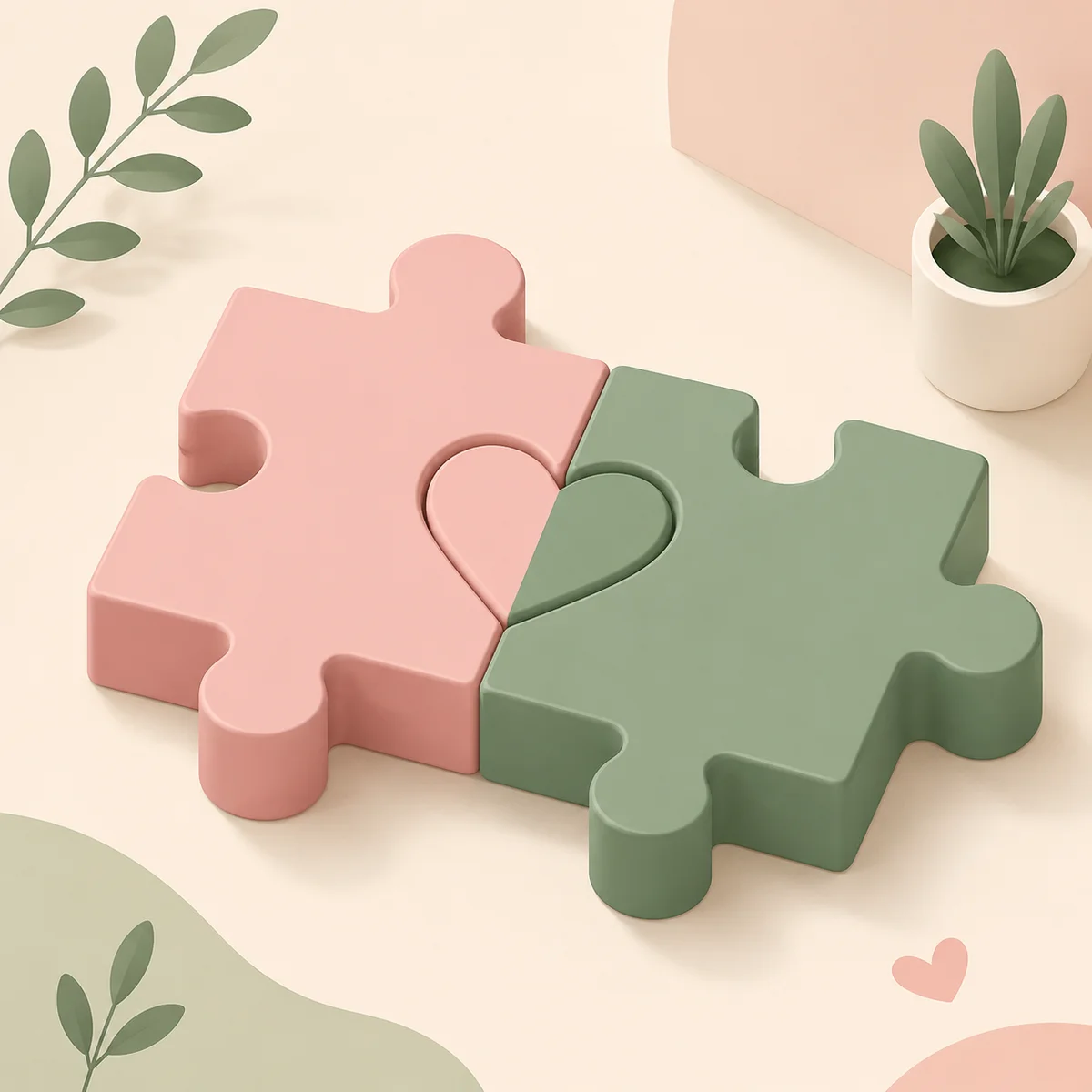 Isometric illustration of puzzle pieces forming a heart shape