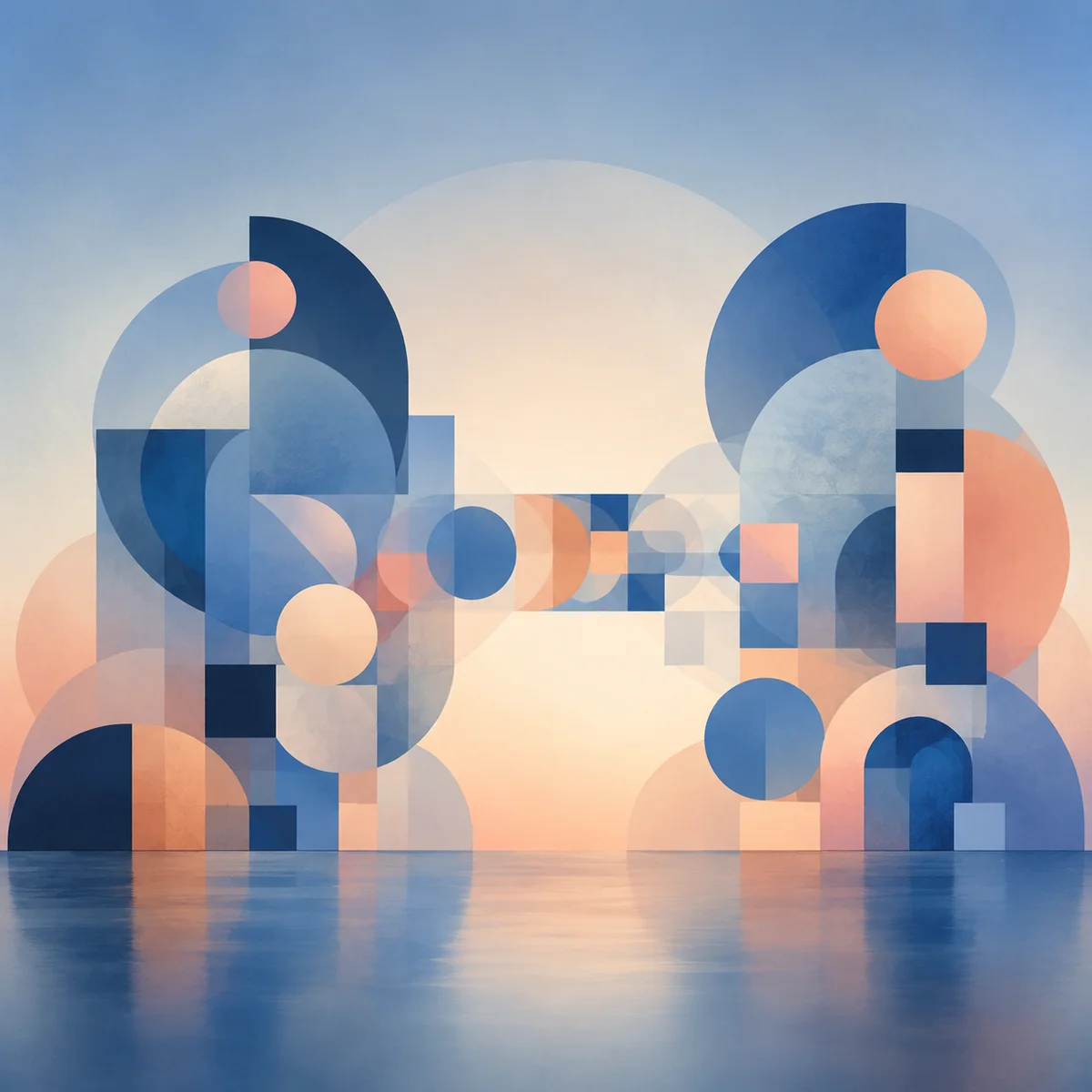 Abstract geometric bridge connecting two forms, symbolizing communication as a pathway between partners