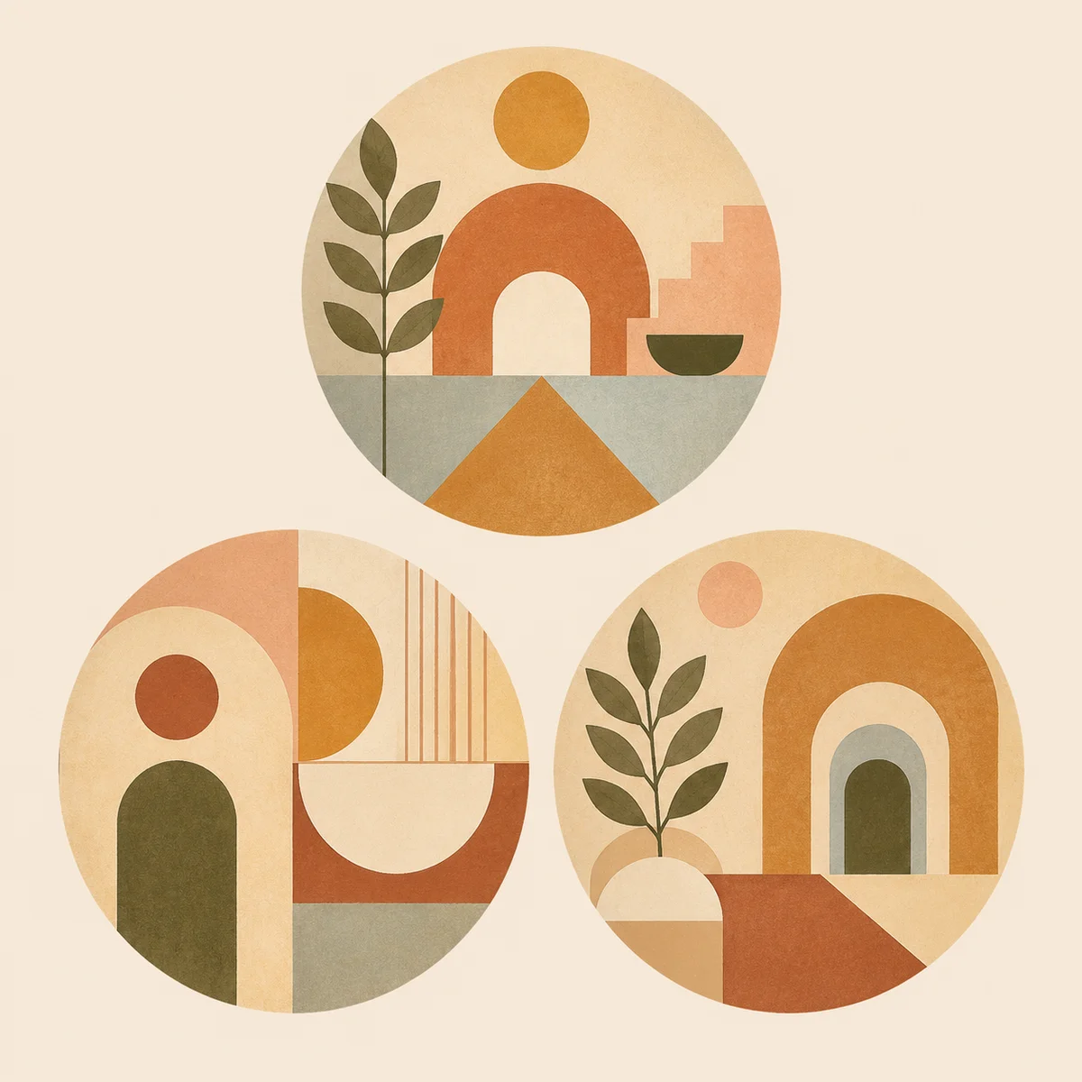 Three abstract geometric figures in equal triangular formation, representing balanced three-way communication