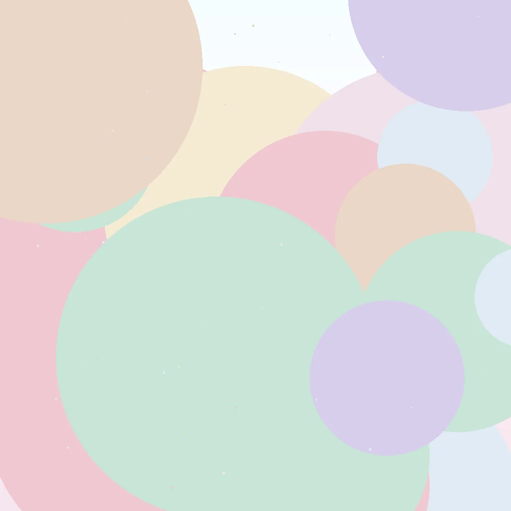 Three soft circular forms with glowing centers representing community connection