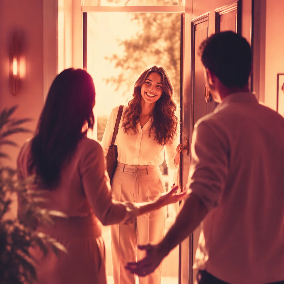 Warm welcoming scene representing opening up to a third partner