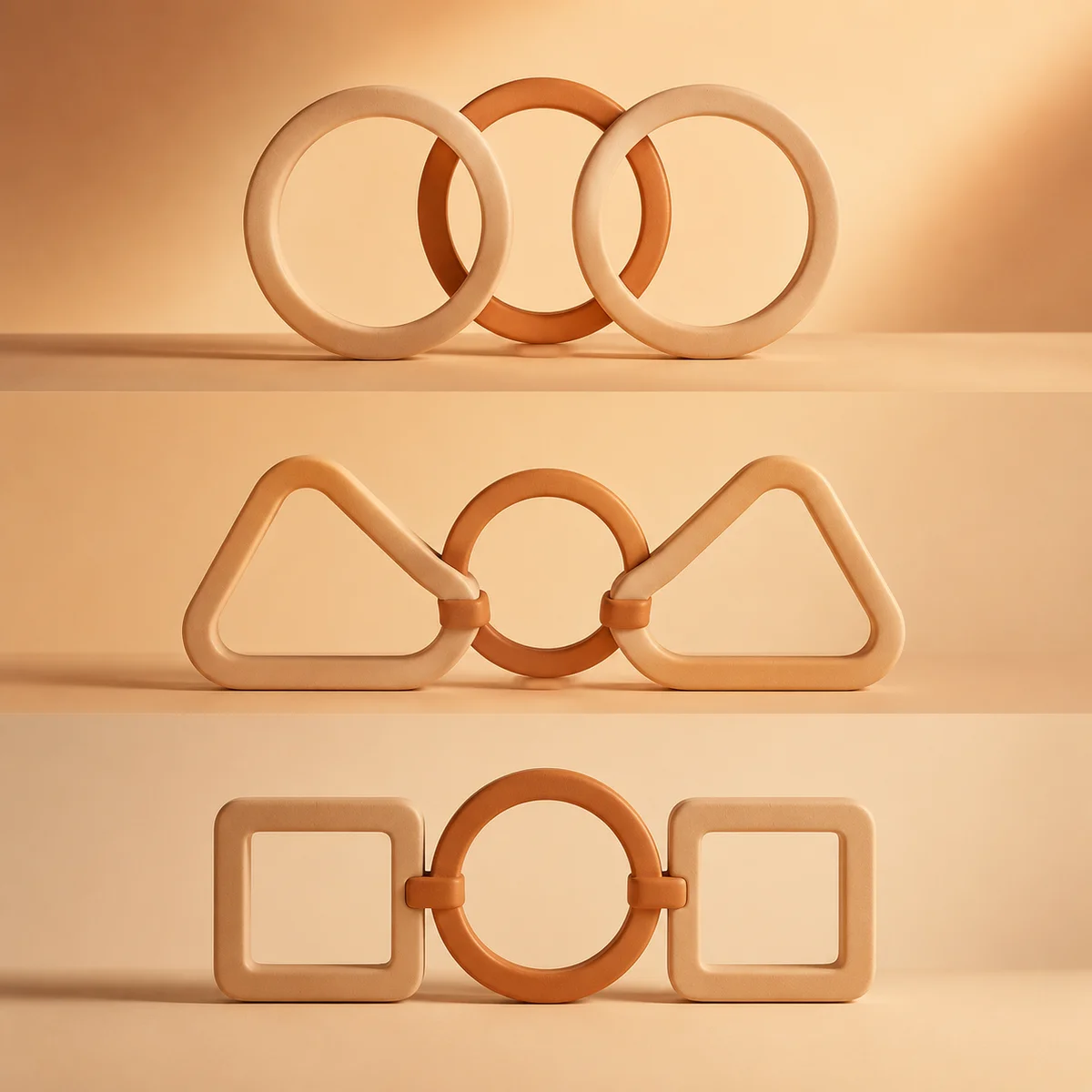 Abstract shapes showing different threesome dynamic configurations
