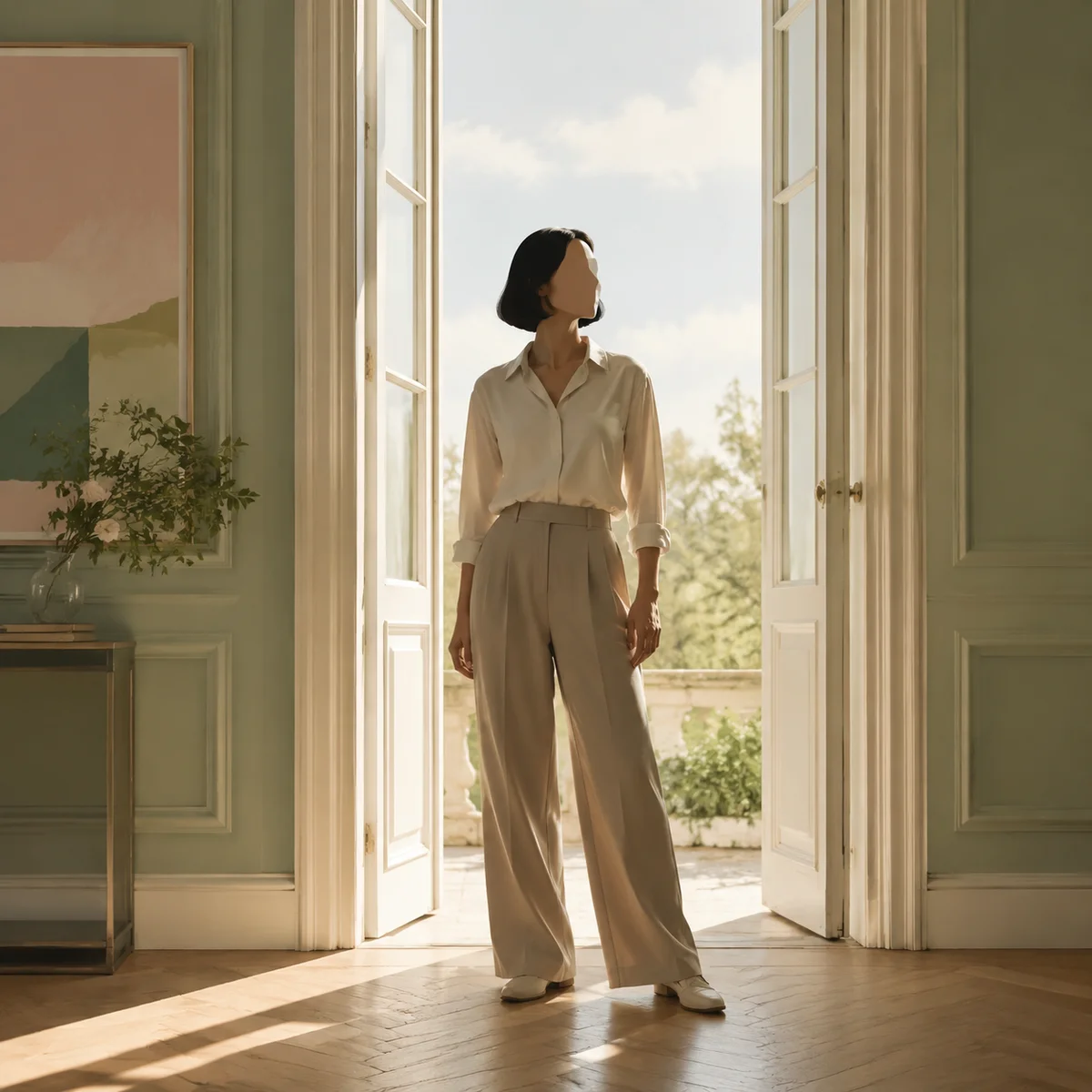 Person standing confidently in doorway with light streaming in